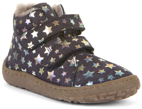 Winterschuhe / Barfußschuhe, Leder + Lammwoll Futter, Doppelklett in Blau Stars FRODDO G3110252