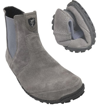 Flexible Barfußschuhe/ Chelsea Boots, Leder mit Filzfutter in Steingrau MAGICAL Shoes LUPINO