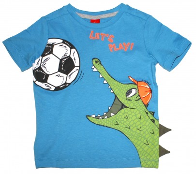 T-Shirt in Jeans Blau mit frechem Krokodil fressendem Fußball Print in 3 D von s.OLIVER X047