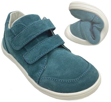 Leder Sneaker Low Top / Barfußschuhe von BABY BARE Modell FEBO GO Petrol, Nubukleder