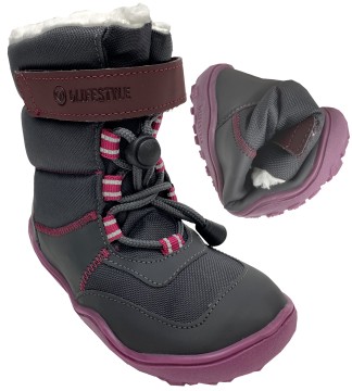 Gefütterte Vegane Barfußschuhe TEX Membran &amp; Grip Sohle GRAU / Pink bLIFESTYLE *MONODON*