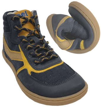 High Top Sneaker DANISH Nappa in Navy / Gelb Zipper & Schnürung KOEL Barefoot 08M028.301
