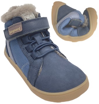 Lammfell gefütterter Barfußschuh, Mid Top Höhe, in NAVY Blau von BISGAARD * Rafael Lamb *