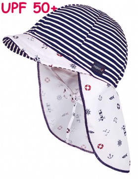 Sommermütze mit Schirm &amp; Nackenschutz im Maritimen Stil UPF 50+ von MAXIMO 075600